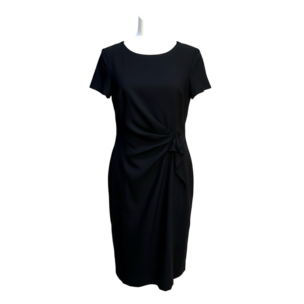 Escada Black Virgin Wool Gathered Waist Short Sleeve Fitted Dress Size Medium 40